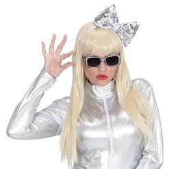 Hoofdband Met Paillettenstrik Zilver -80s Kleding Winkel 9320b c 1