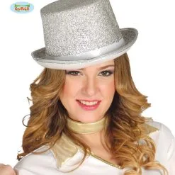 Glitter Hoge Hoed Zilver Showgirl