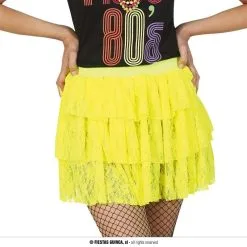 80s Kanten Rok Neon Geel Vrouw