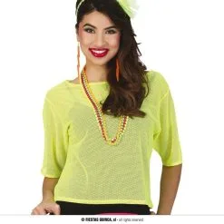 So 80s Visnet Neon Geel Shirt Vrouw