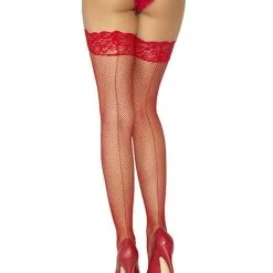 Stay Up Visnet Kousen Met Kant Rood Tatjana