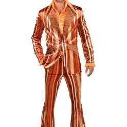 Mister Stripefine Jaren 70 Oranje Man Kostuum