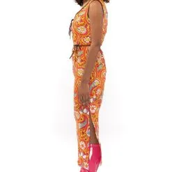 Oranje Lang Jaren 70 En 60 Hippie Bloemen Soul Disco Pretty Paisley Vrouw Kostuum -80s Kleding Winkel orep 2019 6062012orp d 3 39