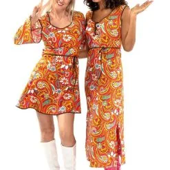 Oranje Lang Jaren 70 En 60 Hippie Bloemen Soul Disco Pretty Paisley Vrouw Kostuum -80s Kleding Winkel orep 2019 6062012orp d 8 39