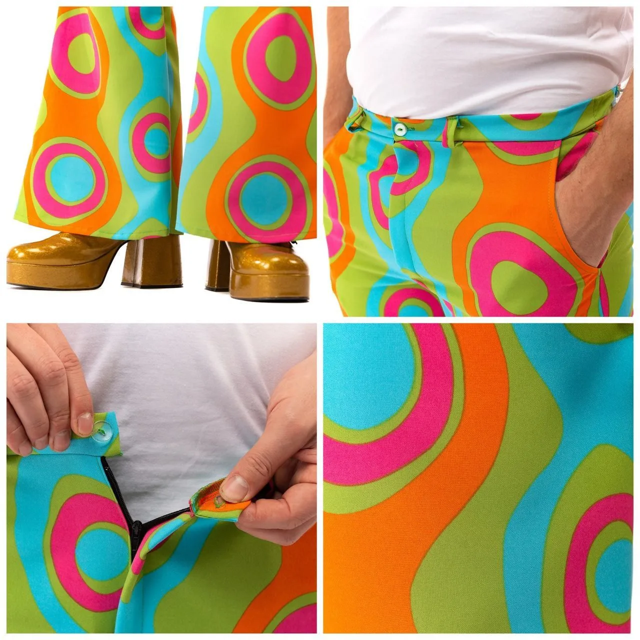 Jaren 60 Psychedelische Golven Flower Power Hippie Festival Broek Man 6 Jaren 60 Psychedelische Golven Flower Power Hippie Festival Broek Man - Afbeelding 5