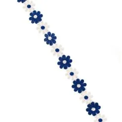 Bloemetjesband 3m Blauw-Wit
