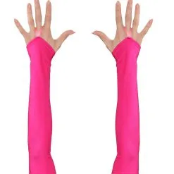 Tachtiger Jaren Vingerloze Handschoenen Satijn, Neon Roze