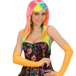 Tachtiger Jaren Vingerloze Handschoenen Satijn, Neon Oranje -80s Kleding Winkel wdm1516 00594 b 7