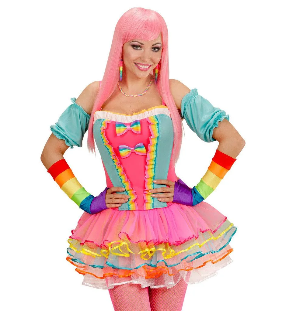 Tachtiger Jaren Vingerloze Handschoenen Satijn, Regenboog Kleuren 5 Tachtiger Jaren Vingerloze Handschoenen Satijn, Regenboog Kleuren - Afbeelding 3