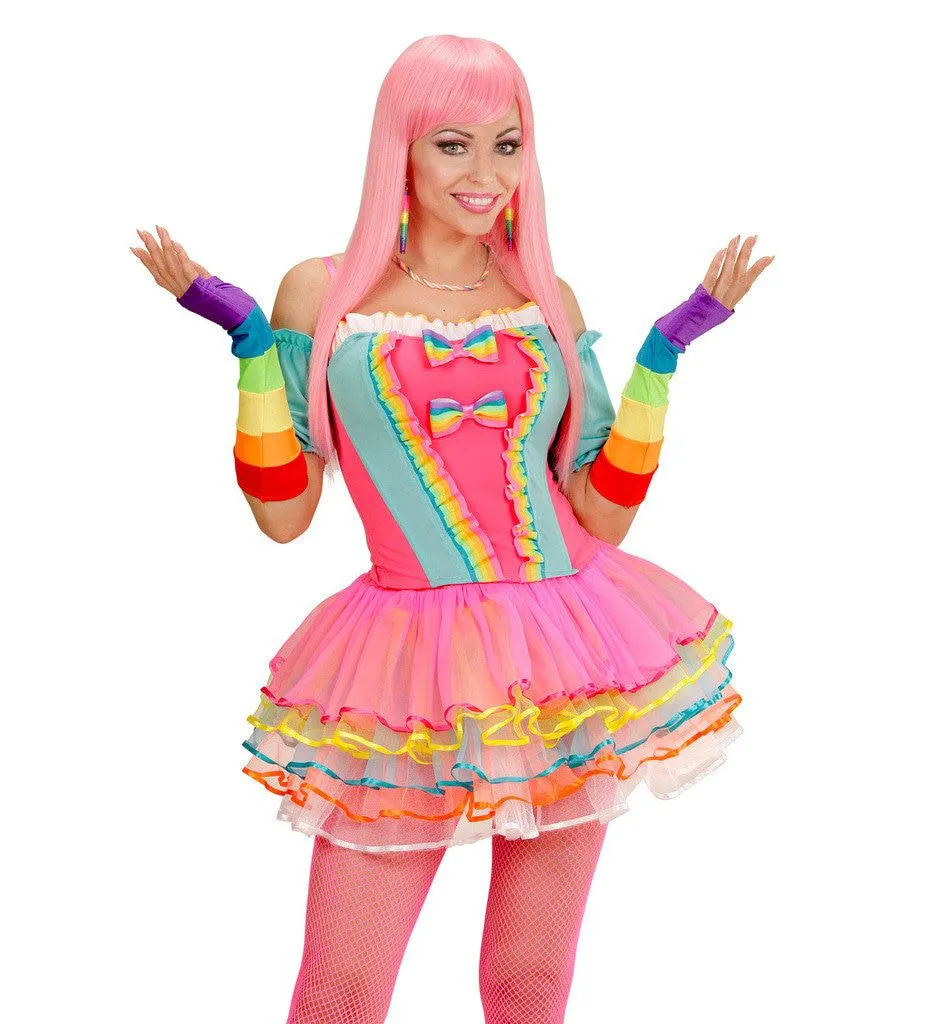 Tachtiger Jaren Vingerloze Handschoenen Satijn, Regenboog Kleuren 7 Tachtiger Jaren Vingerloze Handschoenen Satijn, Regenboog Kleuren - Afbeelding 5