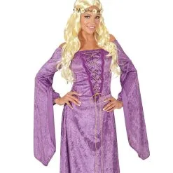 Curly Carla Pruik, Hippie / Middeleeuwen Blond Met Bloemen Hoofdband -80s Kleding Winkel wdm1617 04658 d 2