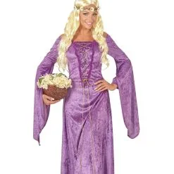 Curly Carla Pruik, Hippie / Middeleeuwen Blond Met Bloemen Hoofdband -80s Kleding Winkel wdm1617 04658 e 2