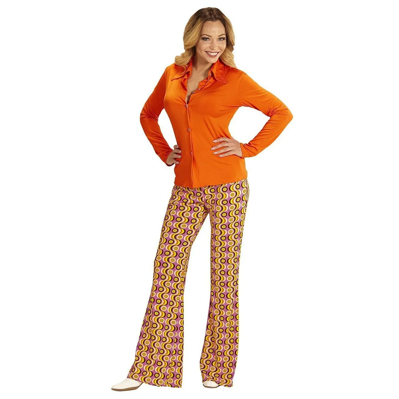 Groovy Gina 70s Dames Shirt, Oranje Vrouw 4 Groovy Gina 70s Dames Shirt, Oranje Vrouw - Afbeelding 2