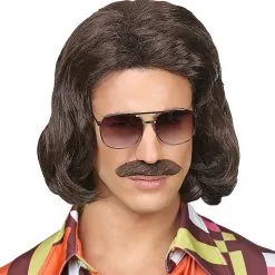 Foute 70s Dandy Pruik En Snor Bruin