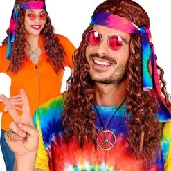 Hippie Pruik Met Hoofdband Tie Dye Bruin -80s Kleding Winkel wdm 2021 02848 4 1