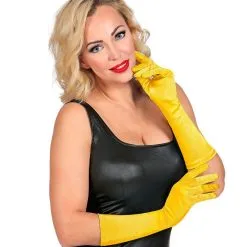 Elegante Handschoenen Satijn Elastaan 40 Centimeter Geel