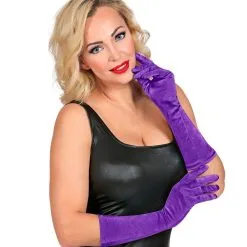 Paarse Handschoenen Satijn Elastaan 40 Centimeter Paars