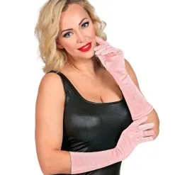 Elegante Handschoenen Satijn Elastaan 40 Centimeter Licht Roze