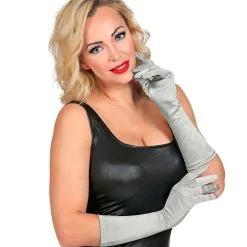 Elegante Handschoenen Satijn Elastaan 40 Centimeter Zilver