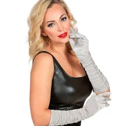 Zilveren Satijnen Handschoenen Plisse 44 Centimeter