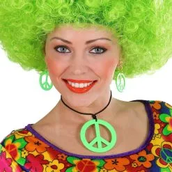Hippie Set Peace Ketting En Oorbellen Neon Groen -80s Kleding Winkel wdm 2021 53282 3 1