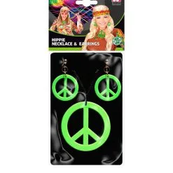 Hippie Set Peace Ketting En Oorbellen Neon Groen -80s Kleding Winkel wdm 2021 53282 5 1