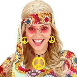 Hippie Set Peace Ketting En Oorbellen Neon Geel