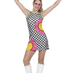 Geblokt Jaren 60 Flower Power Geblokt Vrouw Kostuum